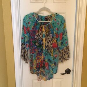 Pink and Blue Floral Relaxed 3/4 Sleeve Tunic